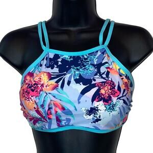 Tinibikini Tropical Floral Sport Bikini Top Medium Adjustable Back Beach Swim